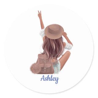 Cute Girl with Backpack Travel Personalized Classic Round Sticker