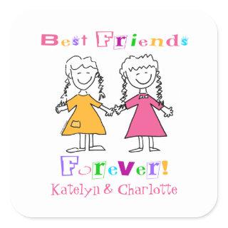 Cute Girls Personalized Best Friends Forever Square Sticker