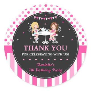 Cute Girls Tea Party Birthday Thank You Favor Classic Round Sticker