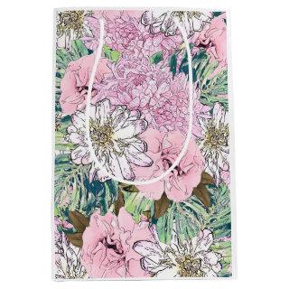 Cute Girly Blush Pink & White Floral Illustration Medium Gift Bag