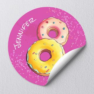 Cute  Girly Donut 8th Birthday Purple Sprinkles Classic Round Sticker