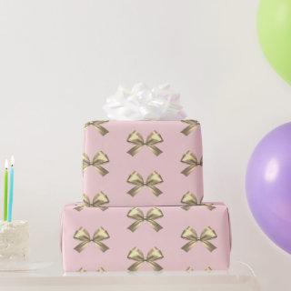 Cute Girly Gold Satin Aesthetic Bow Pink