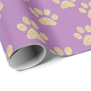 Cute Gold Glitter Paw Prints Pet Lovers Purple