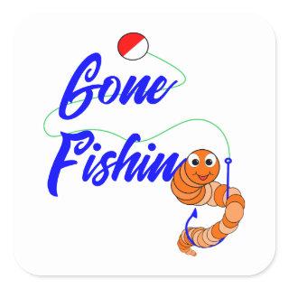 Cute Gone Fishing Cartoon Fishing Worm and Bobber Square Sticker
