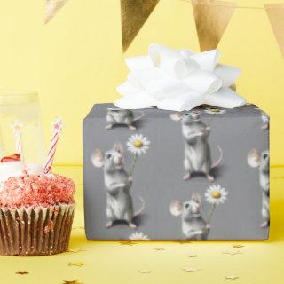 Cute Gray Mouse With White Daisy