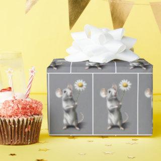 Cute Gray Mouse With White Daisy