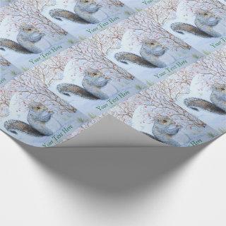 Cute gray squirrel snow scene wildlife christmas