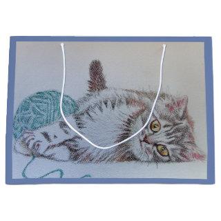Cute Gray Tabby Cat Kitten Playing Art Gift Bag