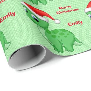Cute Green Baby Dinosour with Santa Hat