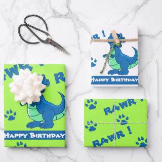Cute Green Blue Dinosaur Paw Rawr Gift  Sheets