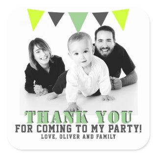 Cute Green Bunting Flag Photo Thank you Birthday  Square Sticker