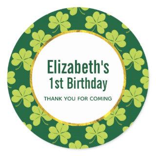 Cute Green Clover Pattern Birthday Thank You Classic Round Sticker
