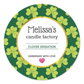 Cute Green Clover Shamrock Pattern Candle Soap Classic Round Sticker