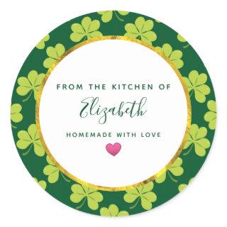 Cute Green Clover Shamrock Pattern Kitchen Classic Round Sticker