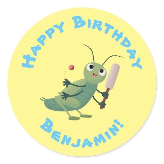 Cute green cricket insect cartoon illustration classic round sticker