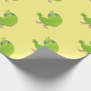Cute green curious parakeet cartoon illustration