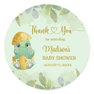 Cute Green Dinosaur Boys Baby Shower  Classic Round Sticker