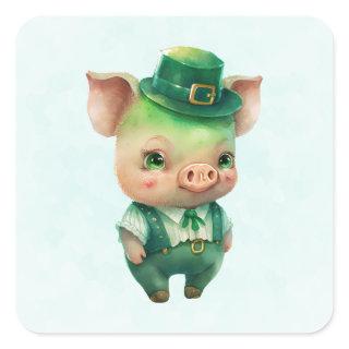 Cute Green Fairytale Pig in Fancy Attire  Square Sticker