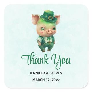 Cute Green Fairytale Pig in Fancy Attire Thank You Square Sticker