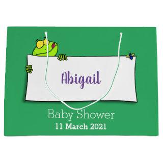 Cute green frog sign cartoon illustration large gift bag