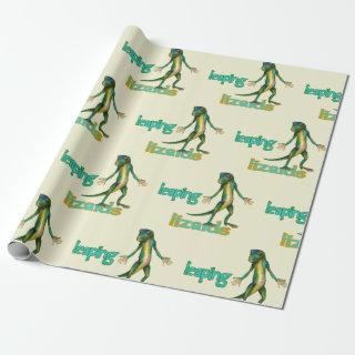Cute Green Gecko Leaping Lizards Typography