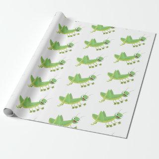 Cute green happy grasshopper cartoon