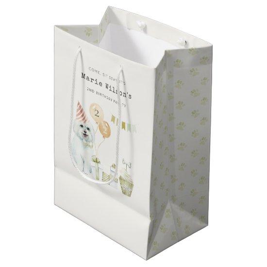 Cute Green Rust Party Puppy Dog Any Age Birthday Medium Gift Bag