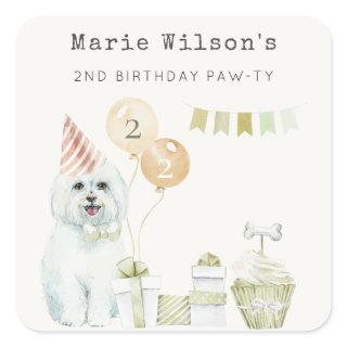 Cute Green Rust Party Puppy Dog Any Age Birthday Square Sticker