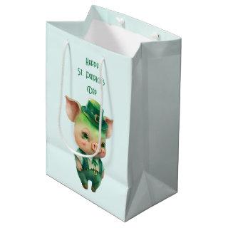 Cute Green St. Patrick's Day Pig Medium Gift Bag