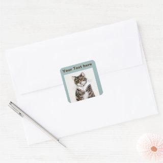 Cute Grey Kitty Tabby Cat Square Sticker