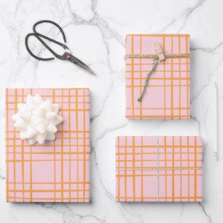 Cute Grid Lines Pattern Pastel Pink and Orange  Sheets