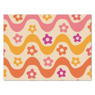 Cute Groovy flowers pattern on retro waves  Tissue Paper