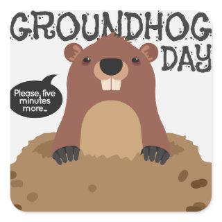 Cute groundhog day cartoon illustration square sticker