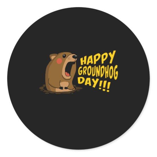 Cute Groundhog Screaming Happy Groundhog Day Classic Round Sticker