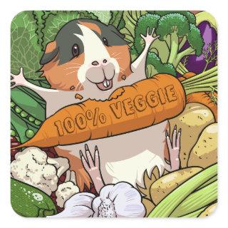 Cute Guinea Pig 100% Veggie Carrot Cartoon Square Sticker
