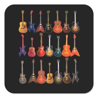 Cute Guitar Rock And Roll Musical Instruments Gift Square Sticker