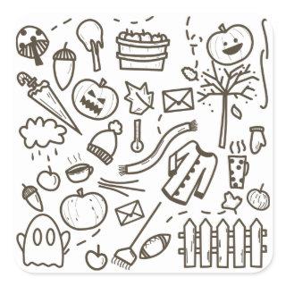 Cute Halloween Doodle Seamless Pattern, Halloween Square Sticker