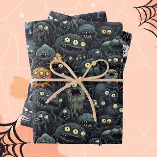 Cute Halloween Monsters in Dark moody Greys   Sheets