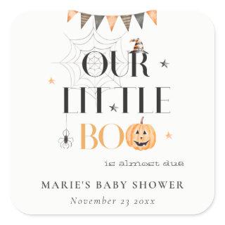 Cute Halloween Pumpkin Little Boo Baby Shower Square Sticker