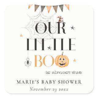 Cute Halloween Pumpkin Little Boo Baby Shower Square Sticker