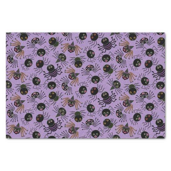 Cute Halloween Spiders on Purple Tissue Paper