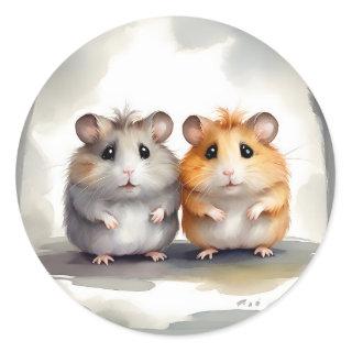 Cute Hamsters Buddies Best Pals Friends Portrait  Classic Round Sticker