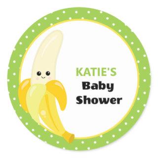 Cute Happy Banana Baby Shower Monogram Classic Round Sticker