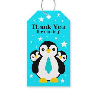 Cute Happy Birthday Boy Penguins Blue Neckties Gift Tags