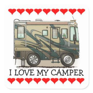 Cute Happy Camper Big RV Coach Motorhome Square Sticker