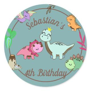Cute Happy Dinosaurs Birthday Party Classic Round Sticker