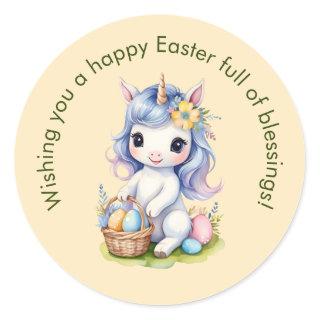 Cute Happy Easter Blessings Unicorn Sticker
