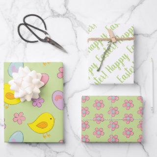 Cute Happy Easter Eggs Chicks Flowers Spring green  Sheets