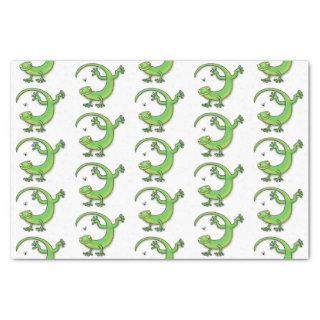 Cute happy green gecko greetings with bug cartoon tissue paper
