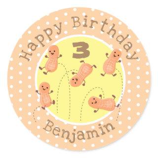 Cute happy jumping peanuts cartoon illustration classic round sticker